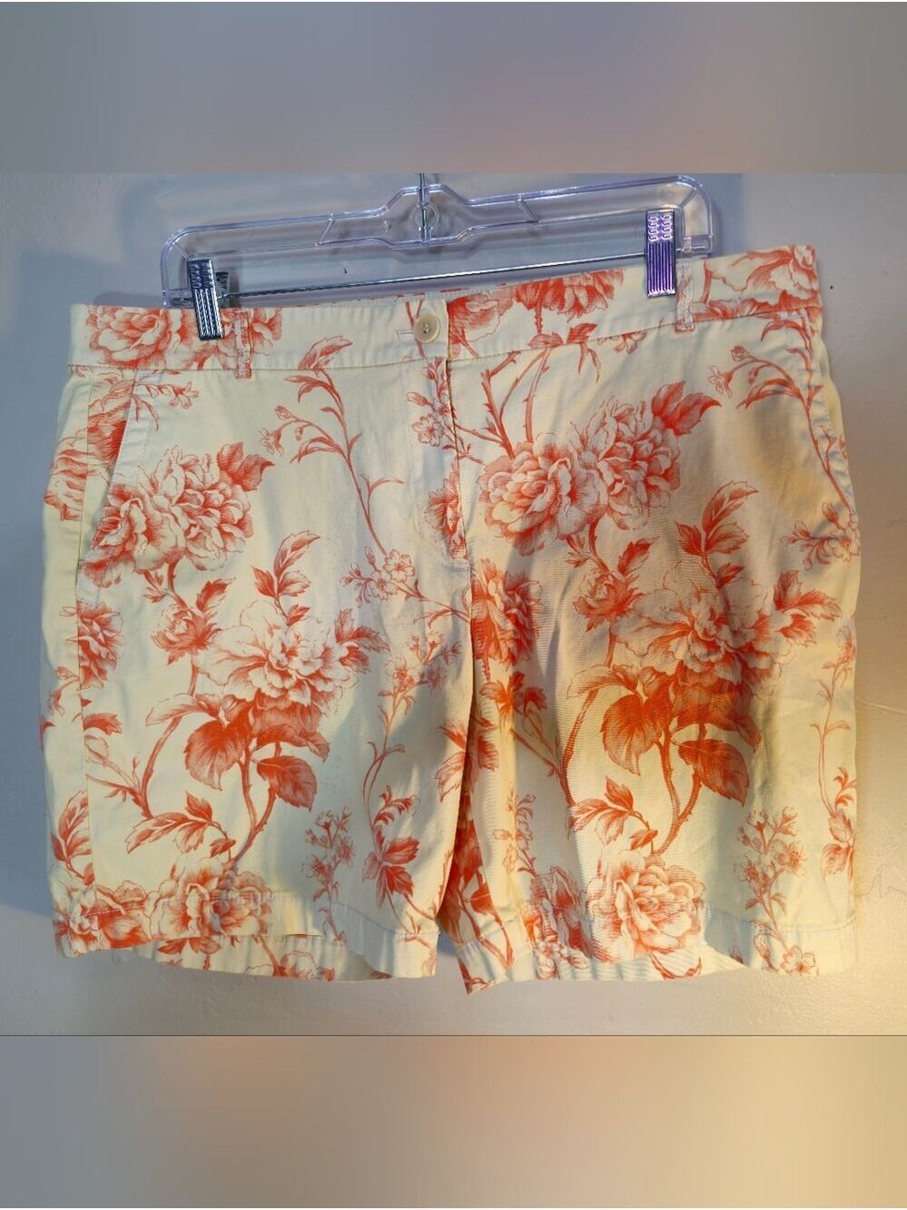 Talbots Cream Shorts with Coral Floral Print